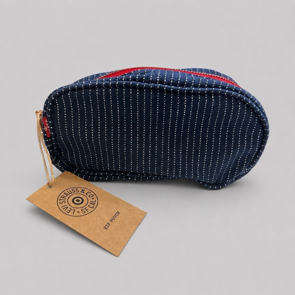 I-0104-Levi's x Target Zip Pouch Navy Blue White Stripe Red Zipper NWT 7"